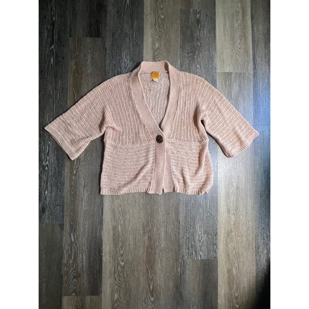 Ruby Rd Cardigan Sweater Women XL Peach Excellent Open Knit Single Button Boho